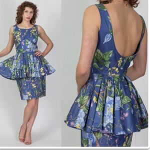 Karen Alexander Floral Tropical Rare Vintage Dress Size 8 Peplum Rockabilly